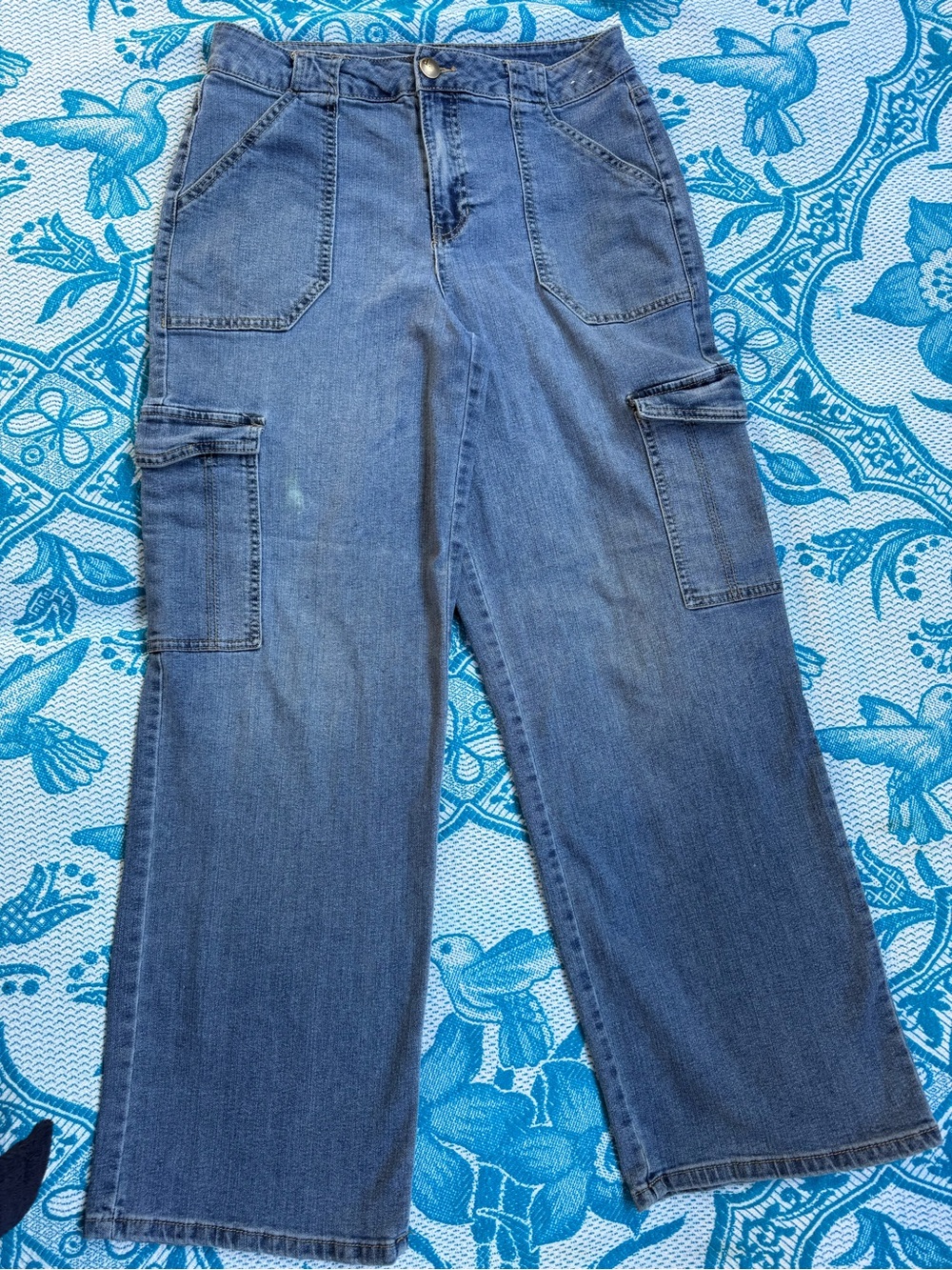 d.jeans High Rise Wide Leg Cargo Jeans Medium Wash Utility Size 8 Repreve